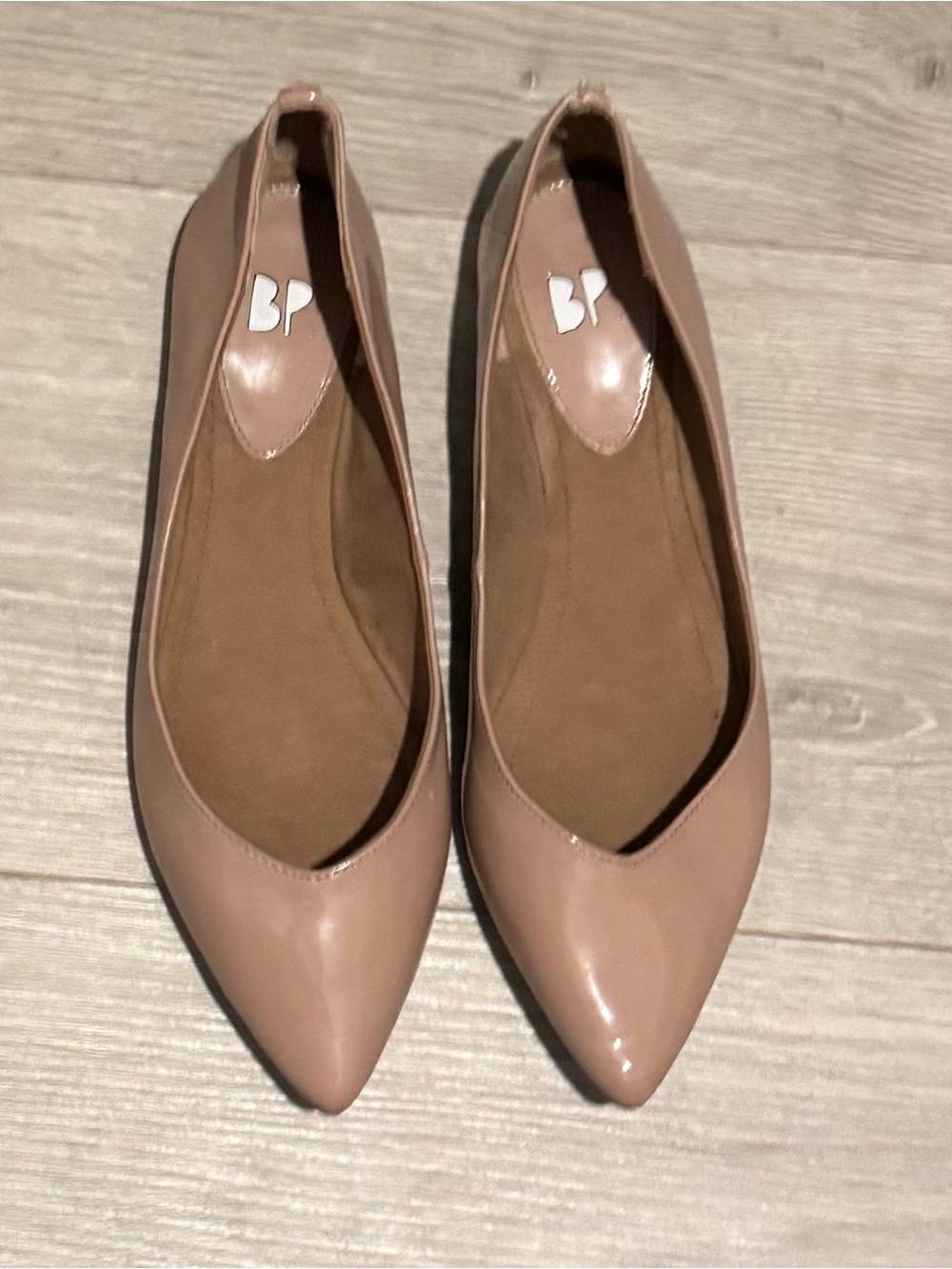 bp Pointed Toe Nude Patent Ballet Flat 6.5